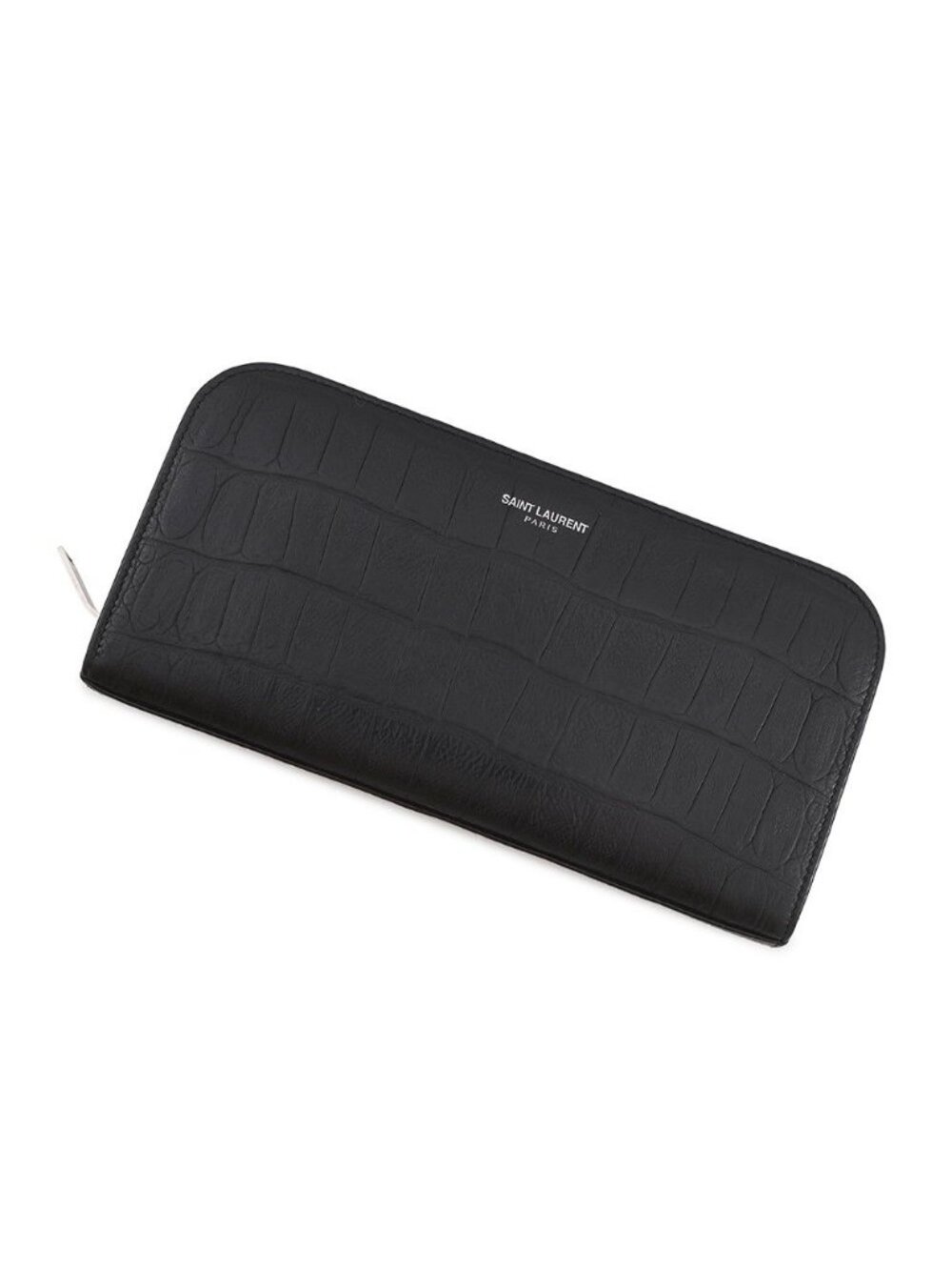 Saint Laurent Paris Wallet Zip Around Croco Embossed Leather Black - Picture 1 of 10